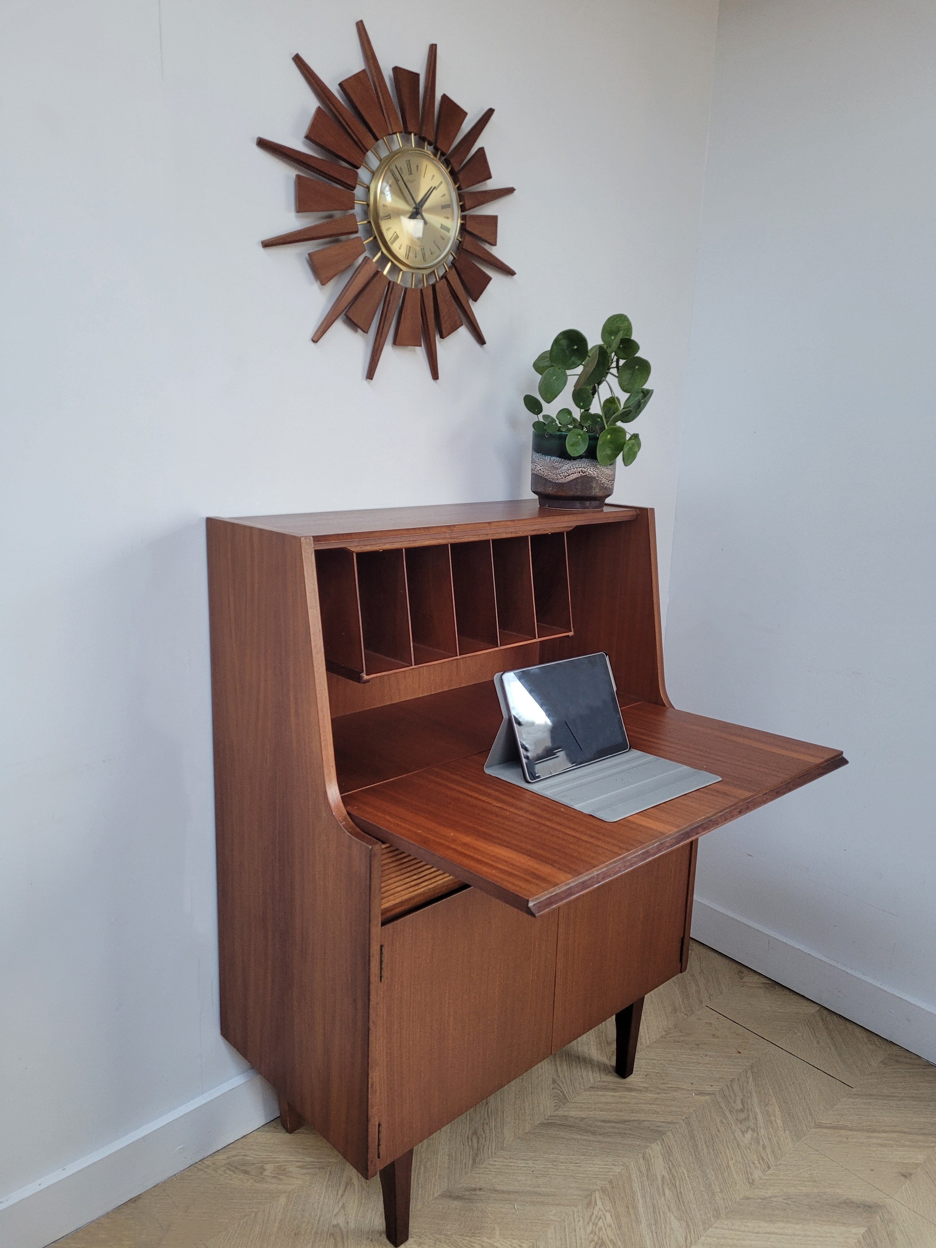 Mid Century Teak Writing Bureau Desk - Elliots of Newbury