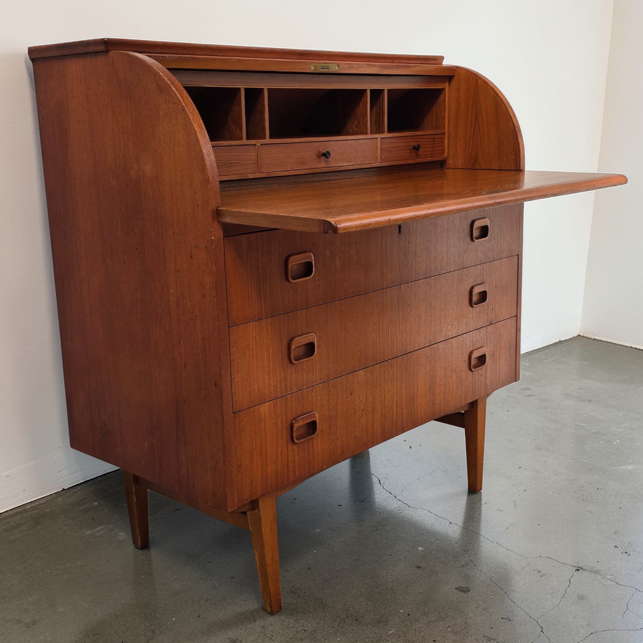 Mid-Century Scandinavian Teak Rolltop Bureau Desk by Egon Ostergaard