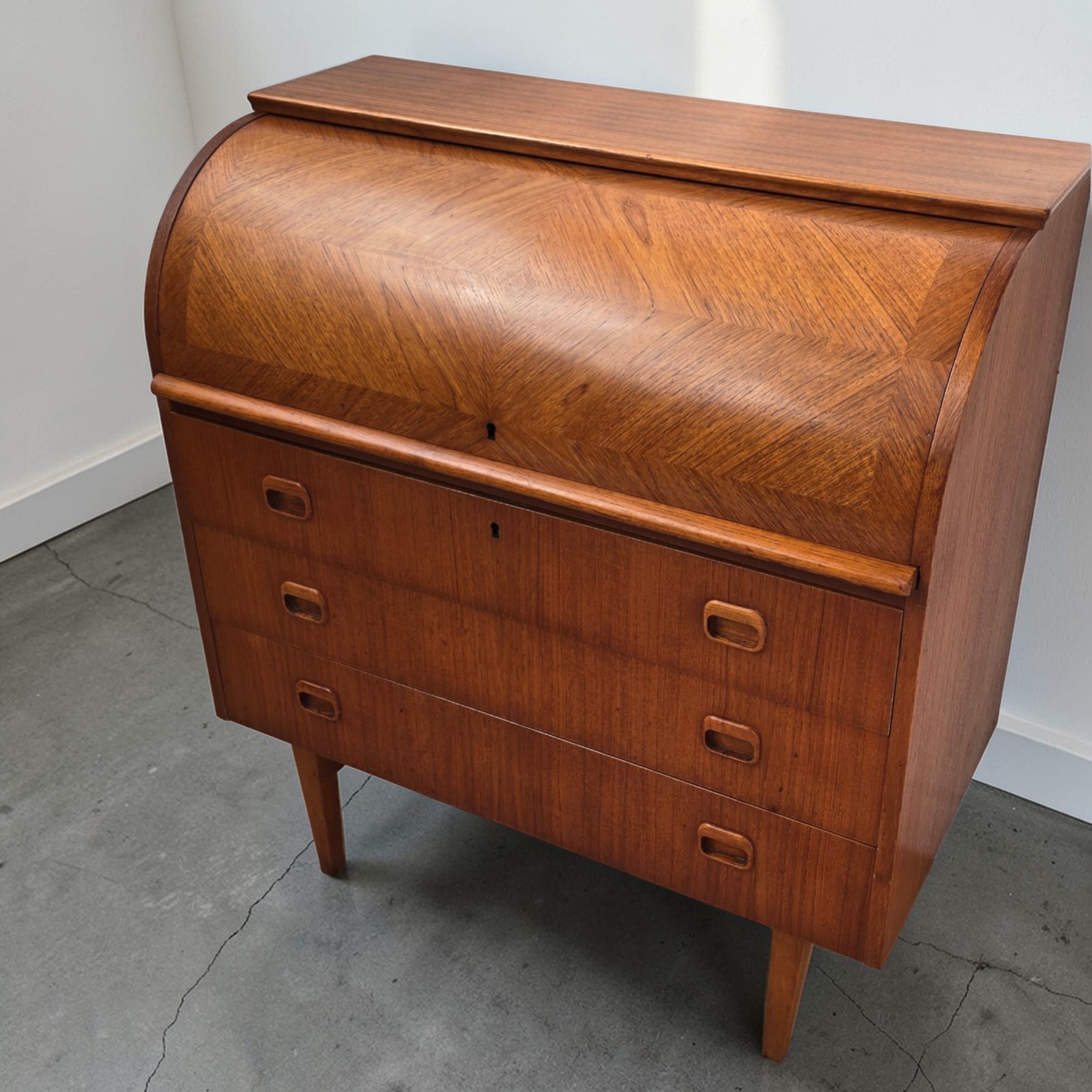 Mid-Century Scandinavian Teak Rolltop Bureau Desk by Egon Ostergaard