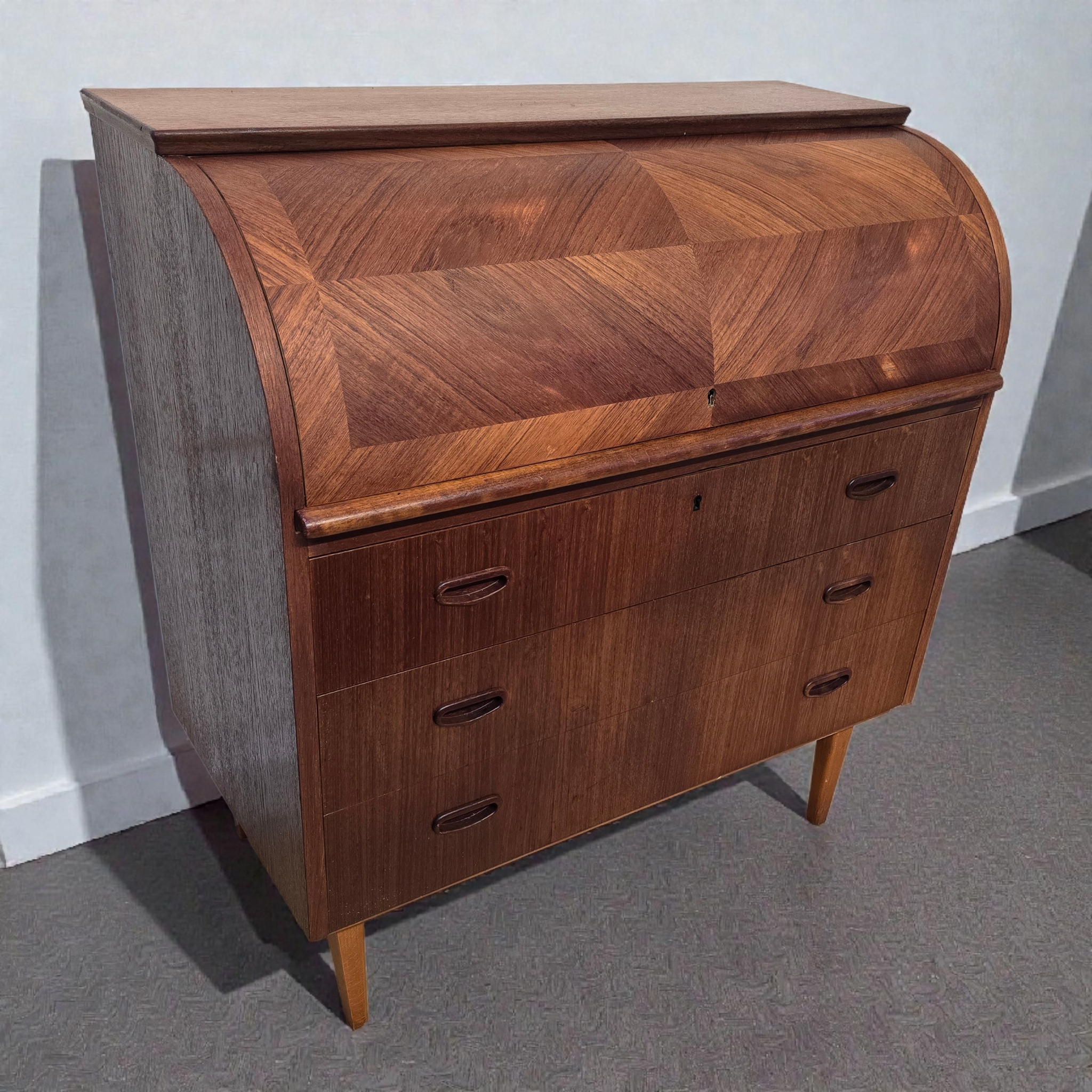 Mid-Century Scandinavian Teak Rolltop Bureau Desk by Egon Ostergaard