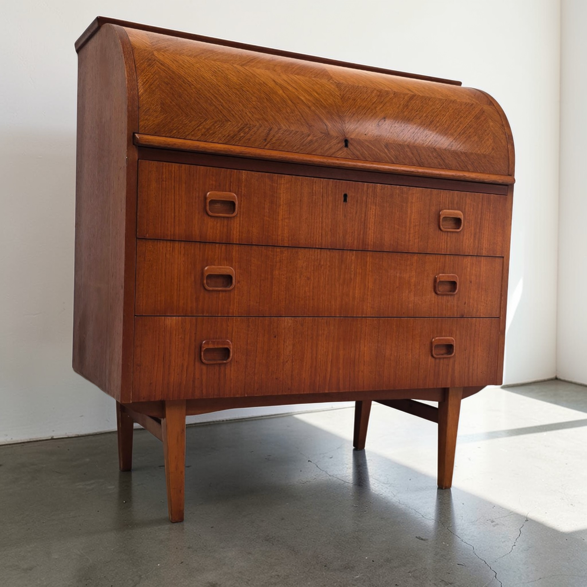 Mid-Century Scandinavian Teak Rolltop Bureau Desk by Egon Ostergaard