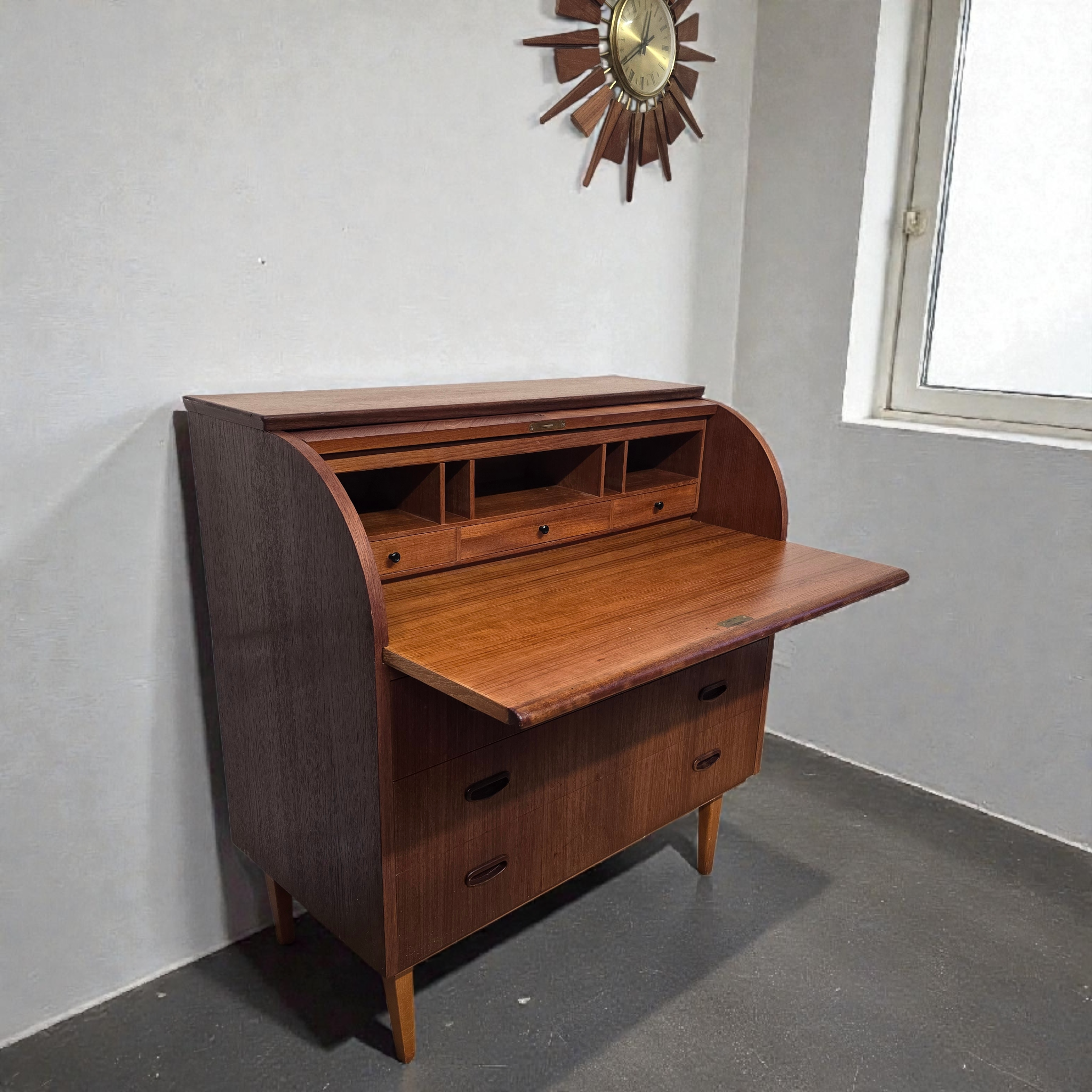 Mid-Century Scandinavian Teak Rolltop Bureau Desk by Egon Ostergaard