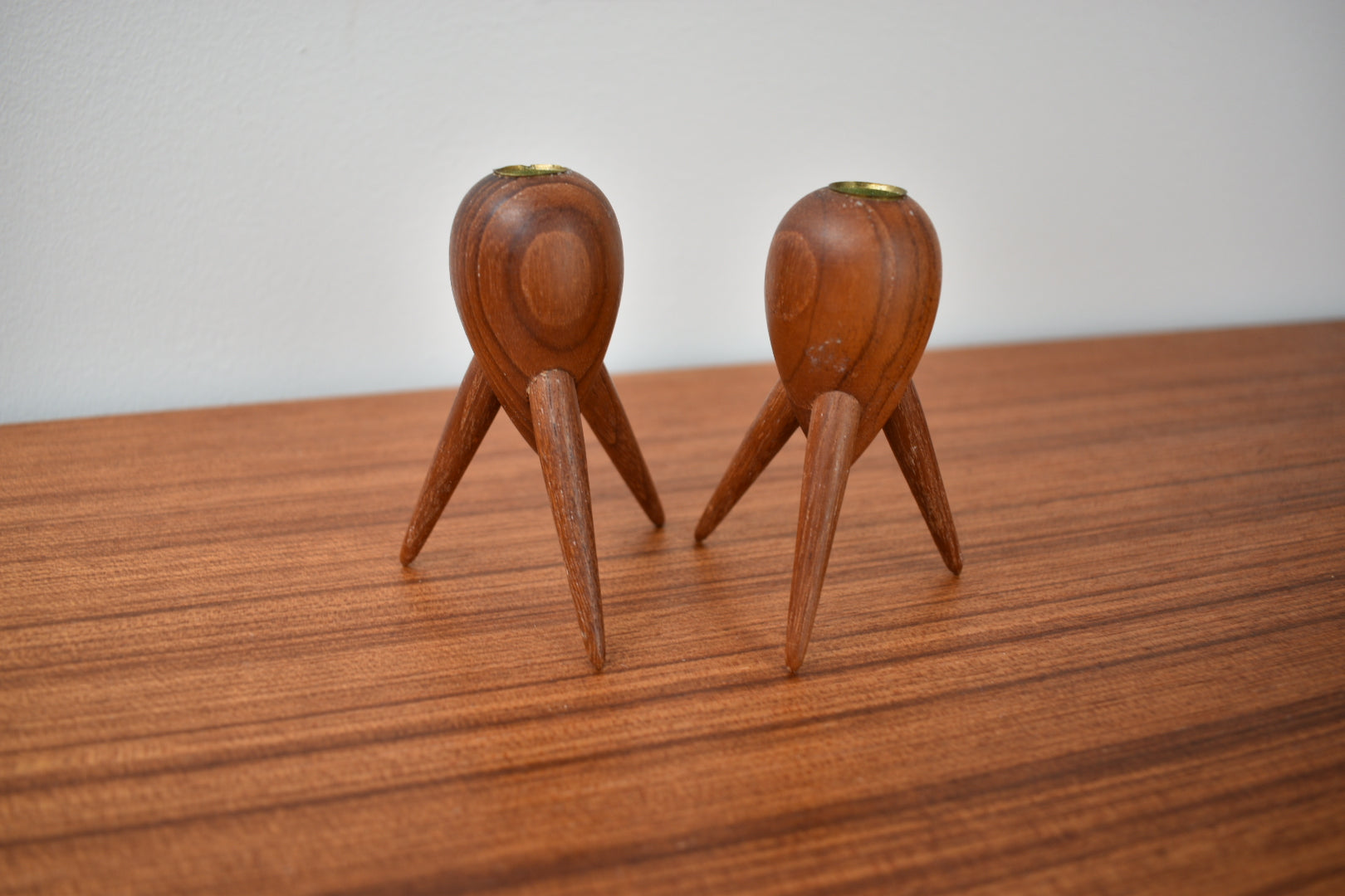 Rare Scandinavian Sputnik Teak Candle Holders