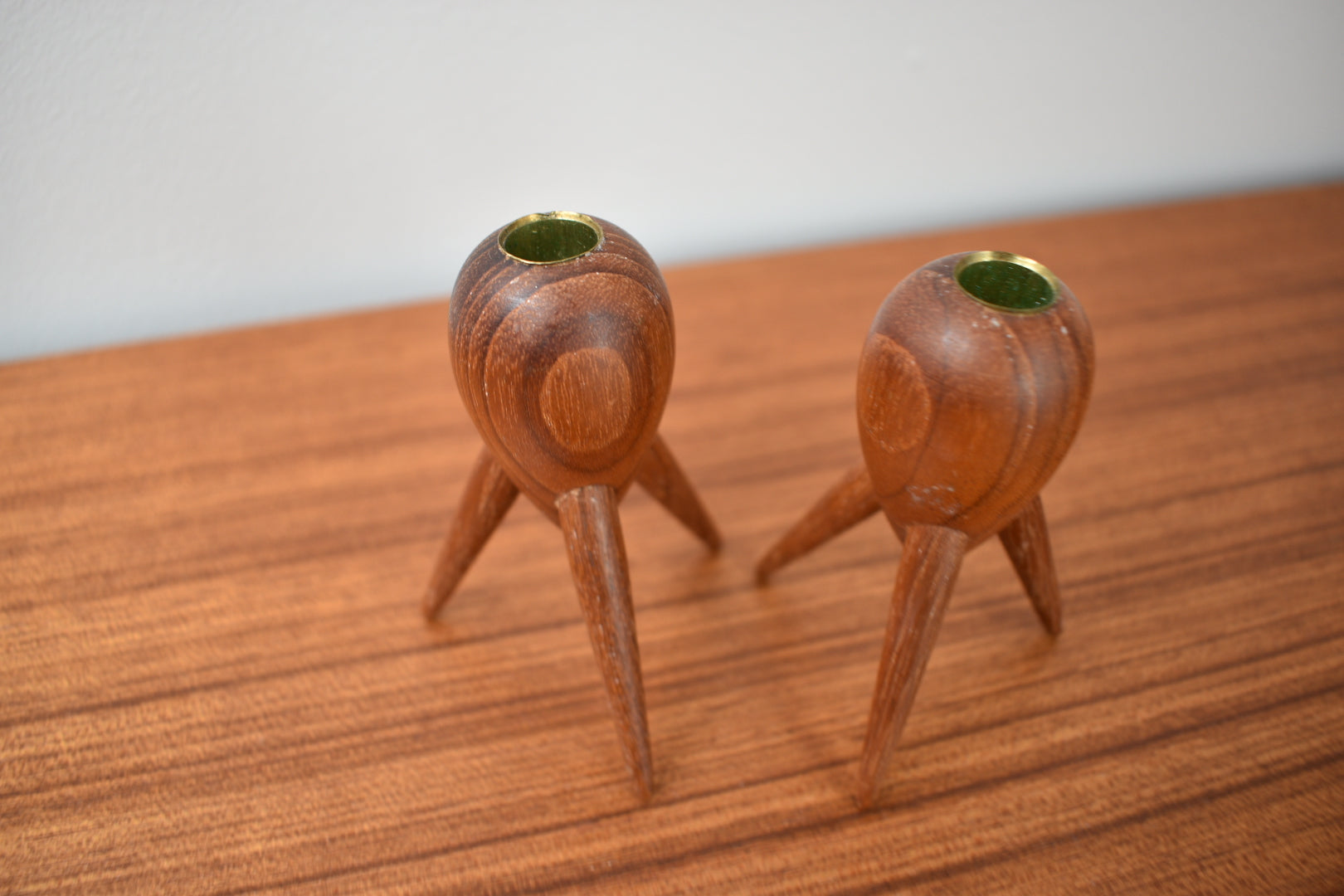 Rare Scandinavian Sputnik Teak Candle Holders