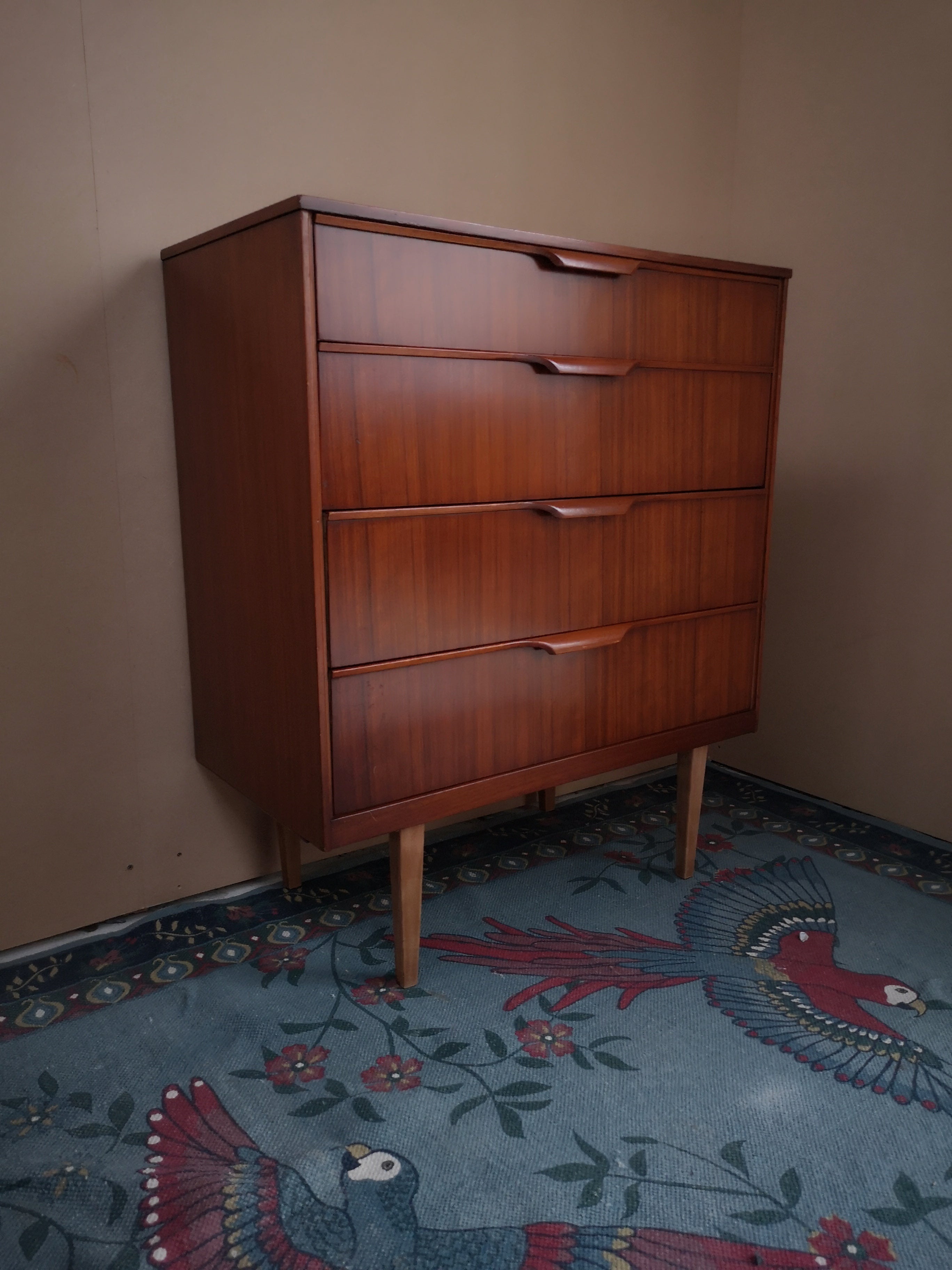 Teak chest of drawers on tapered legs