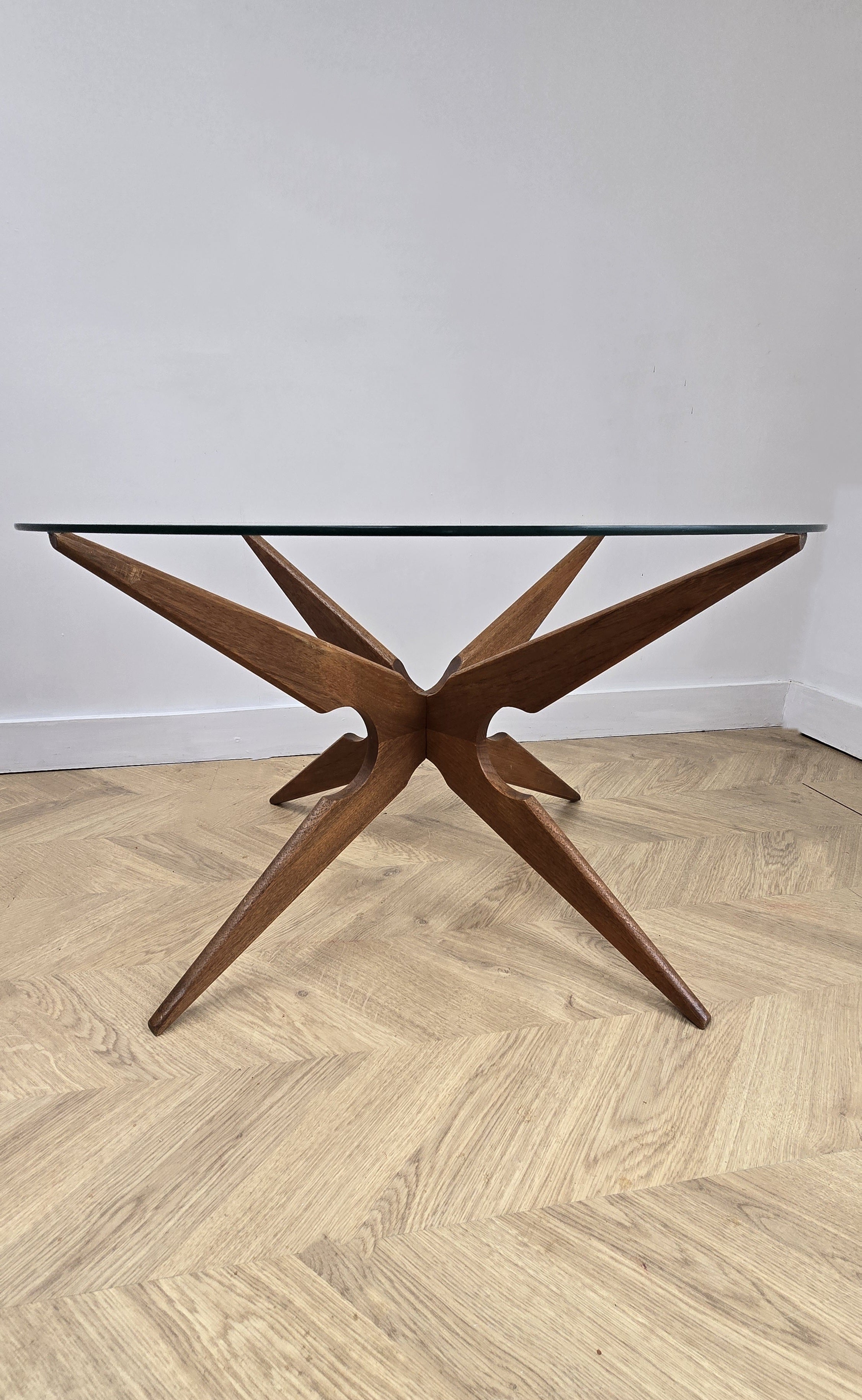 Mid Century Danish Sika Mobler Spider Coffee Table In Teak And Glass