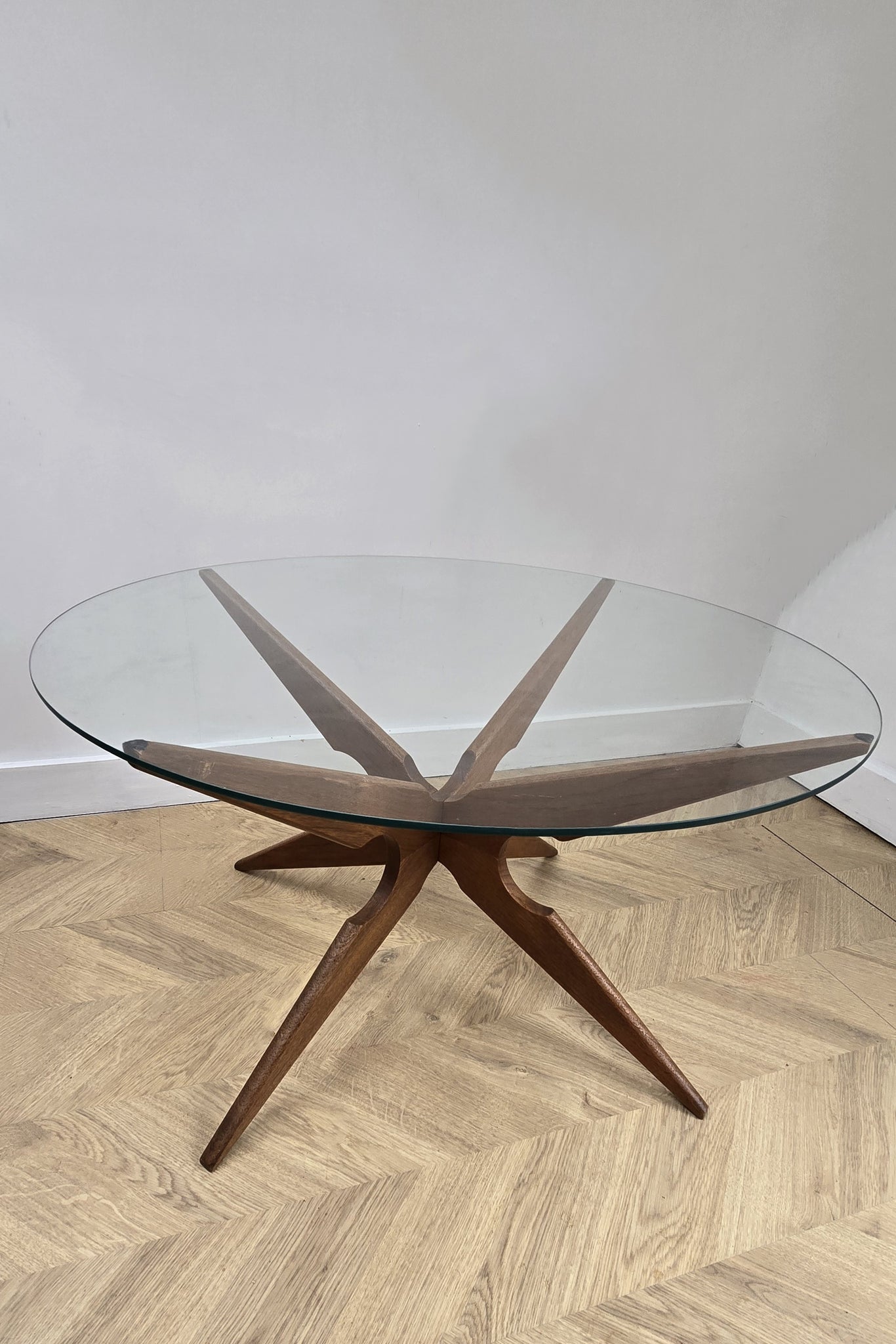 Mid Century Danish Sika Mobler Spider Coffee Table In Teak And Glass