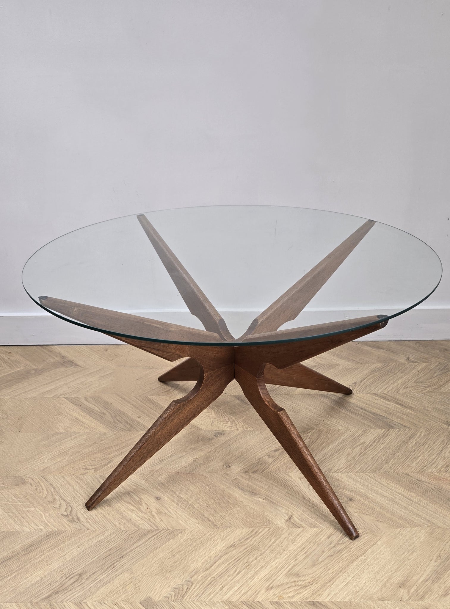 Mid Century Danish Sika Mobler Spider Coffee Table In Teak And Glass