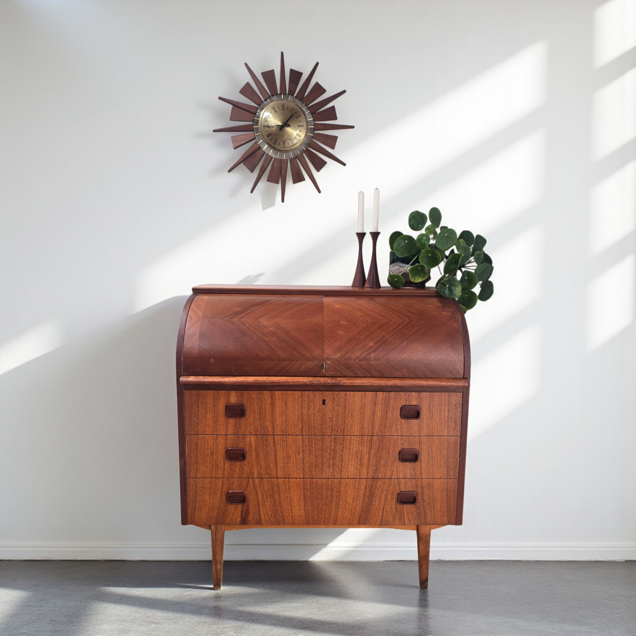 Mid-Century Scandinavian Teak Rolltop Bureau Desk by Egon Ostergaard