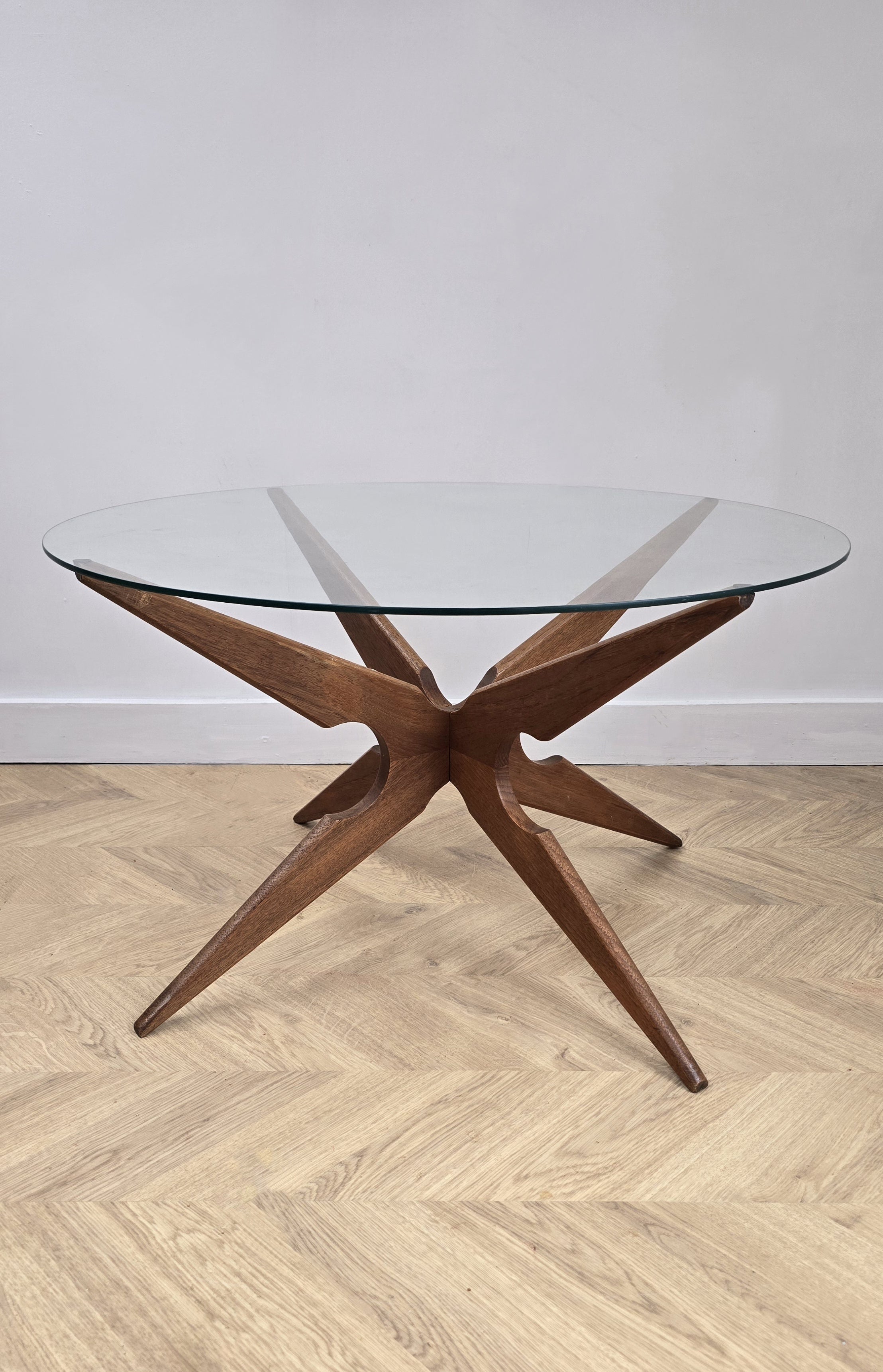 Mid Century Danish Sika Mobler Spider Coffee Table In Teak And Glass