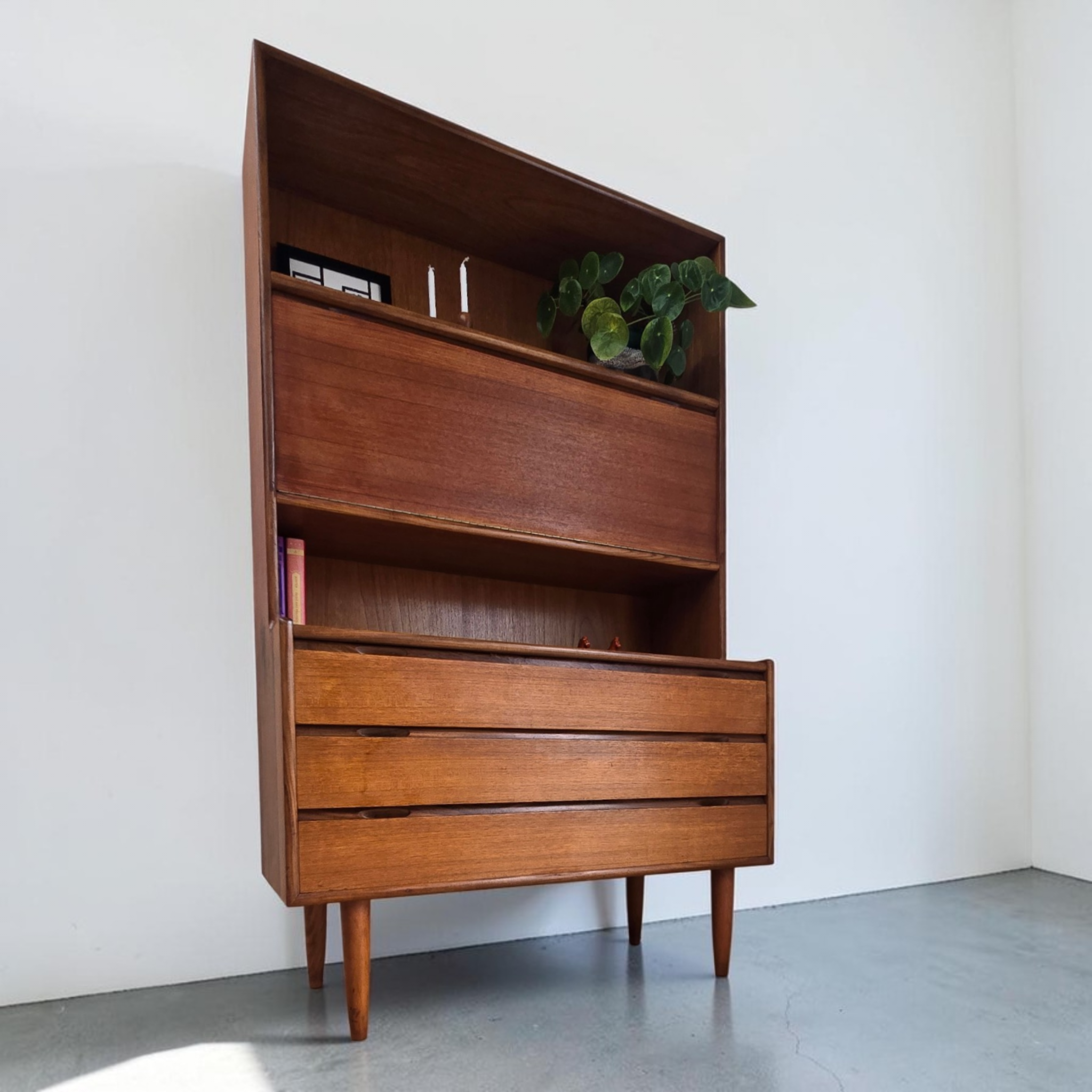 Turnidge of London Mid-Century Teak Bureau Bookcase | c.1960s