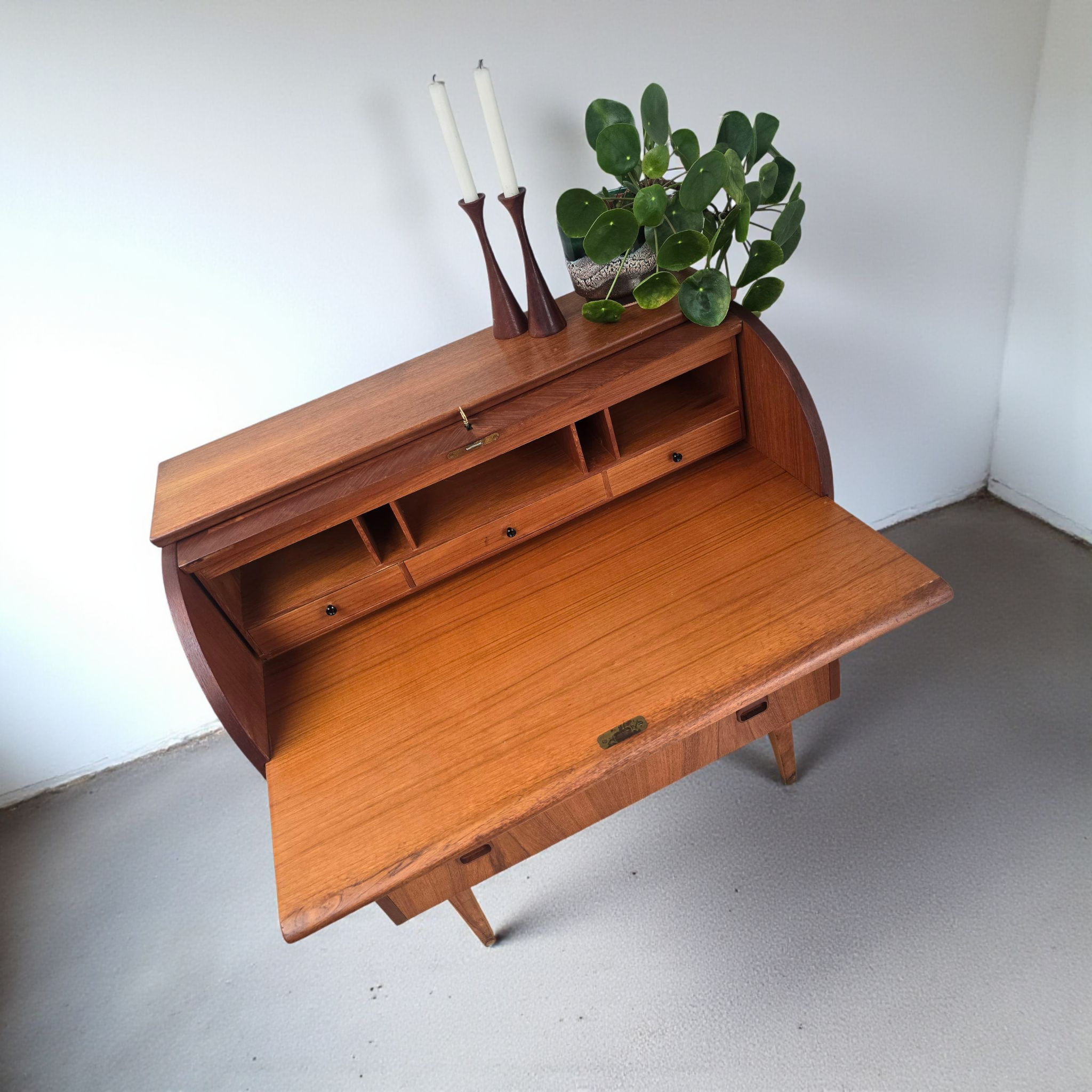 Mid-Century Scandinavian Teak Rolltop Bureau Desk by Egon Ostergaard