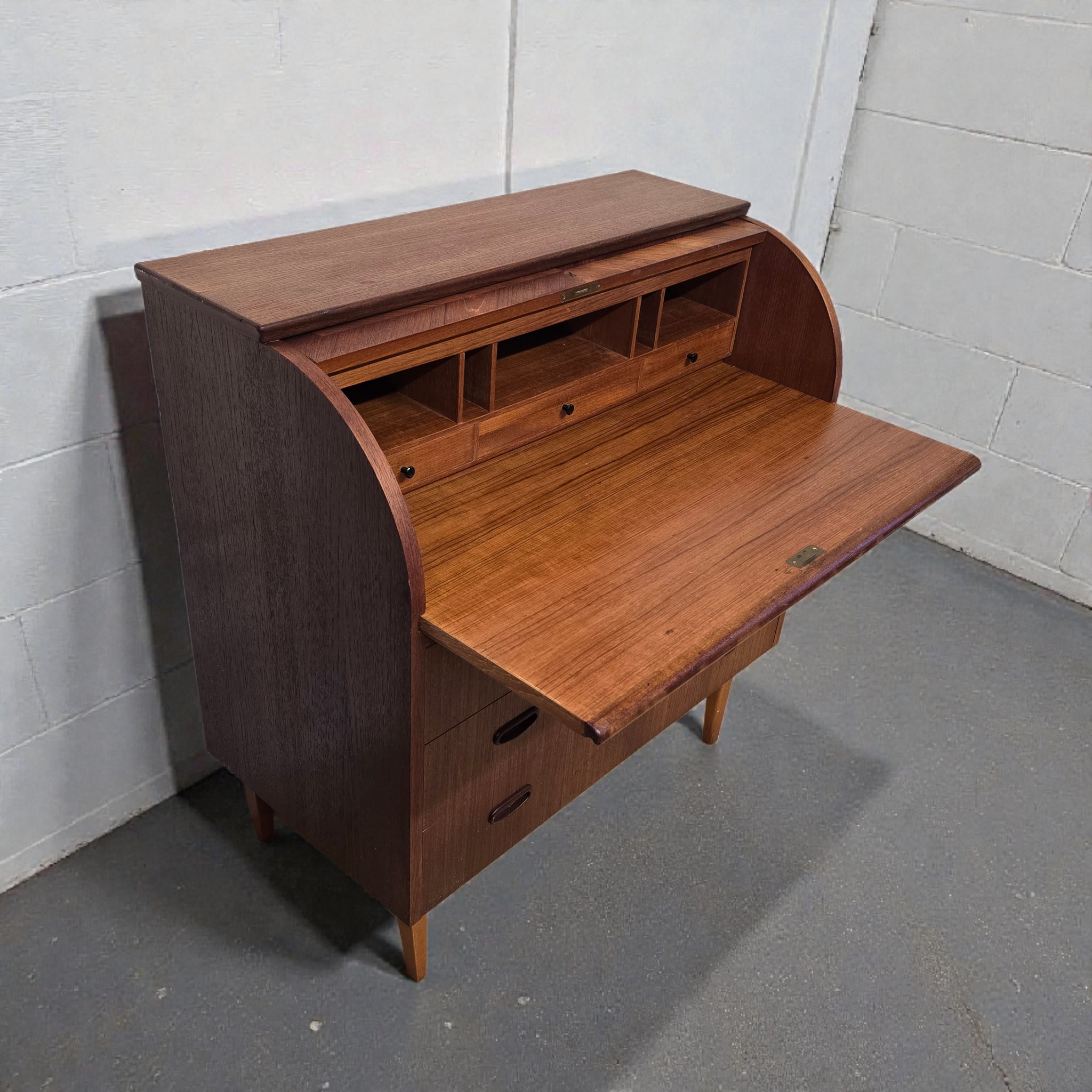 Mid-Century Scandinavian Teak Rolltop Bureau Desk by Egon Ostergaard