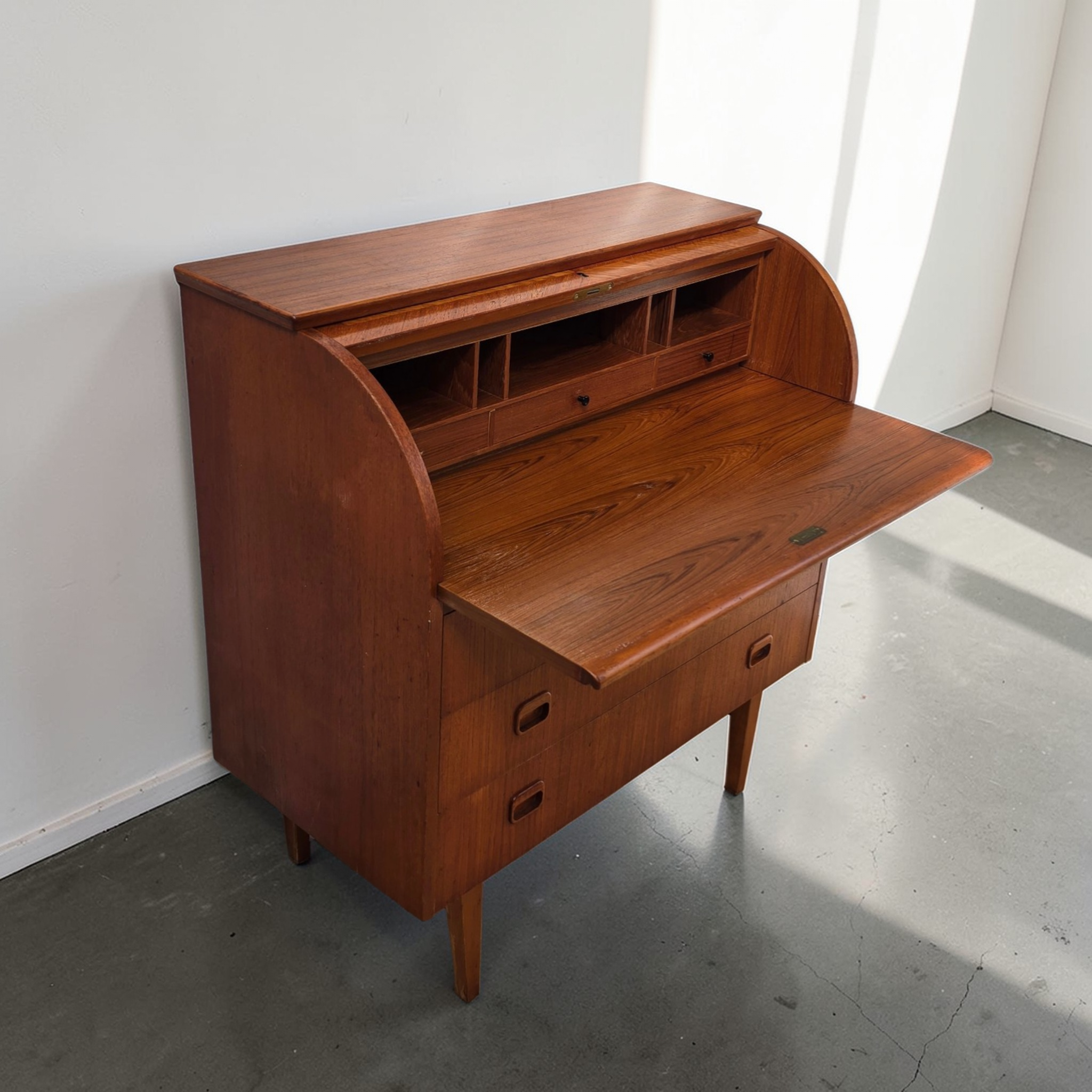 Mid-Century Scandinavian Teak Rolltop Bureau Desk by Egon Ostergaard