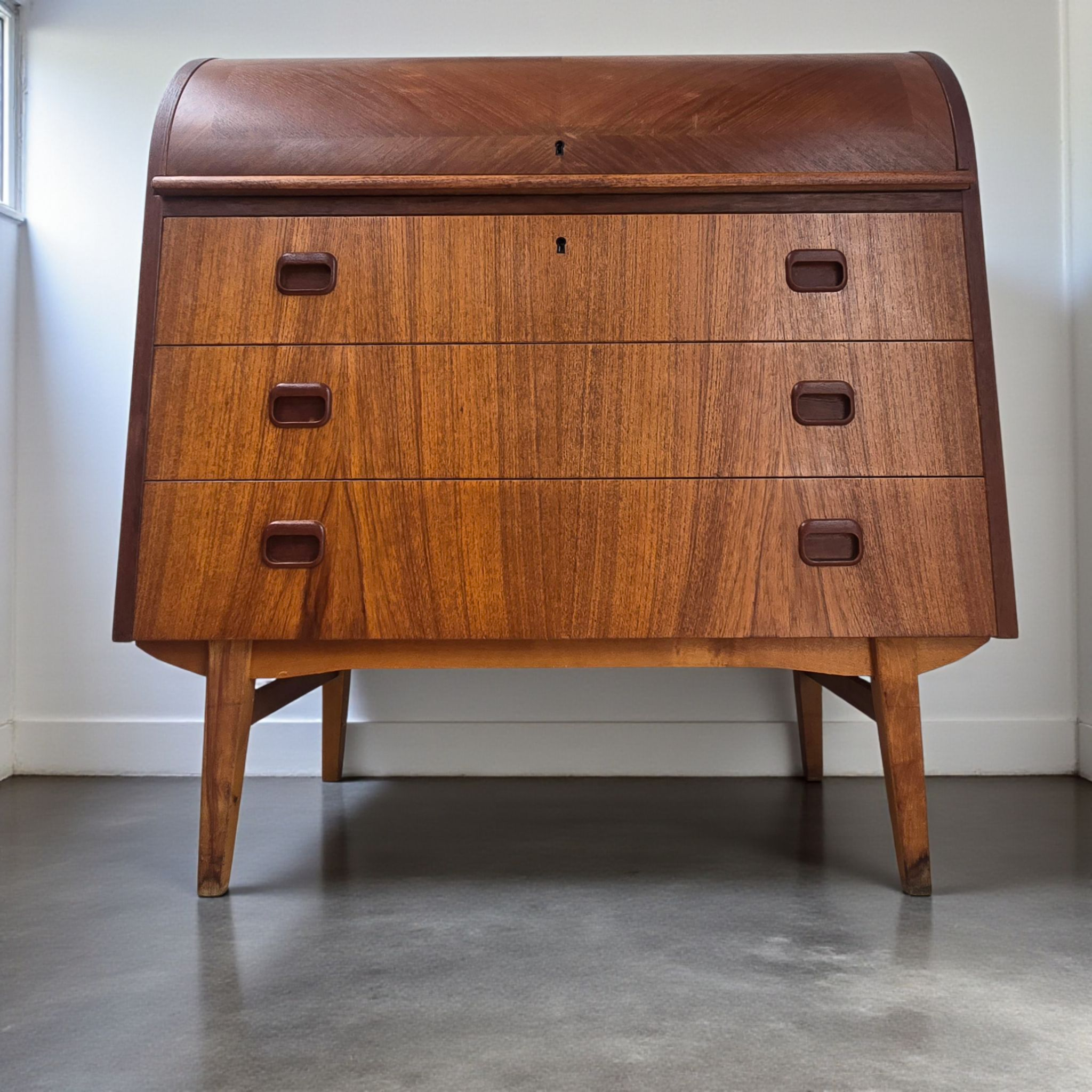 Mid-Century Scandinavian Teak Rolltop Bureau Desk by Egon Ostergaard