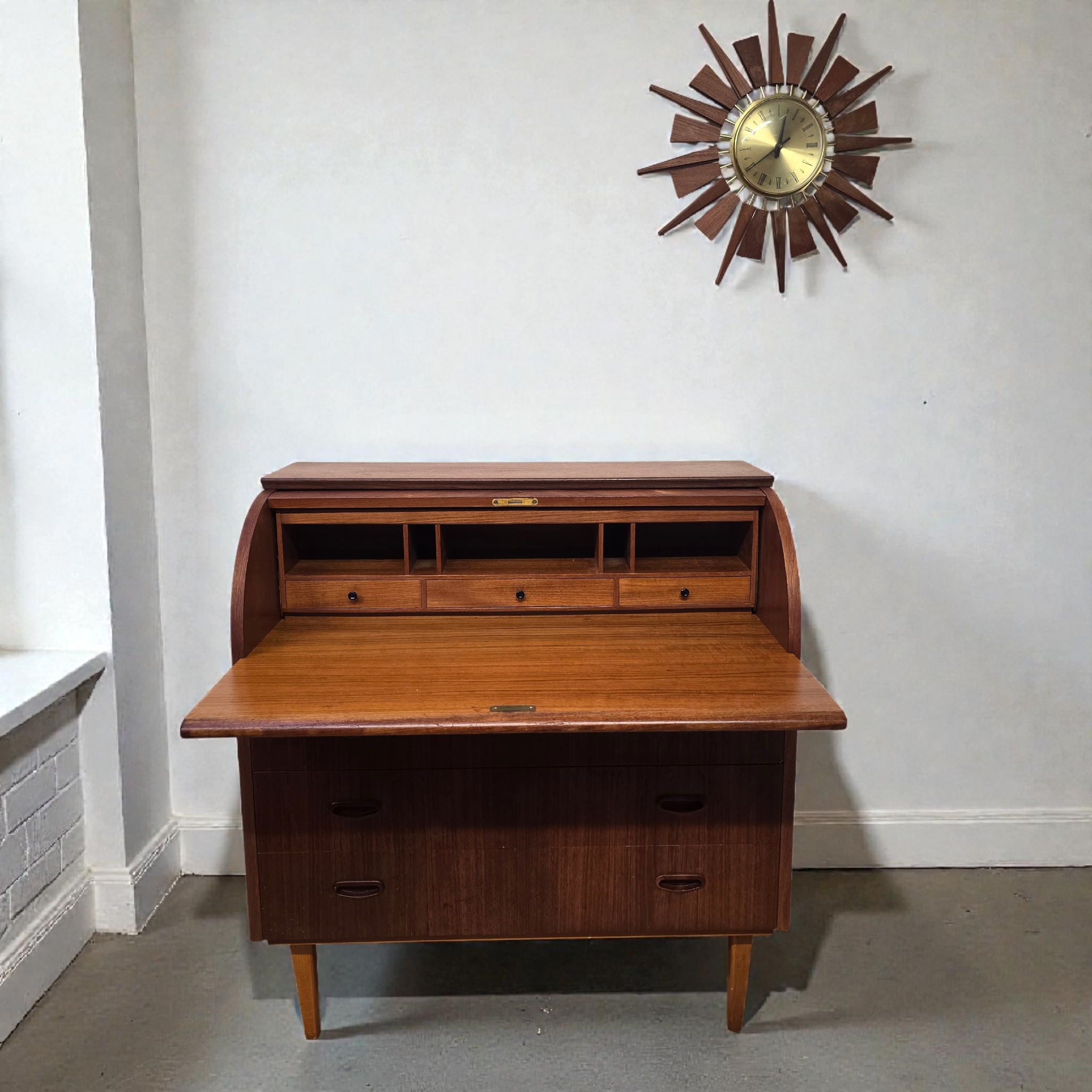 Mid-Century Scandinavian Teak Rolltop Bureau Desk by Egon Ostergaard