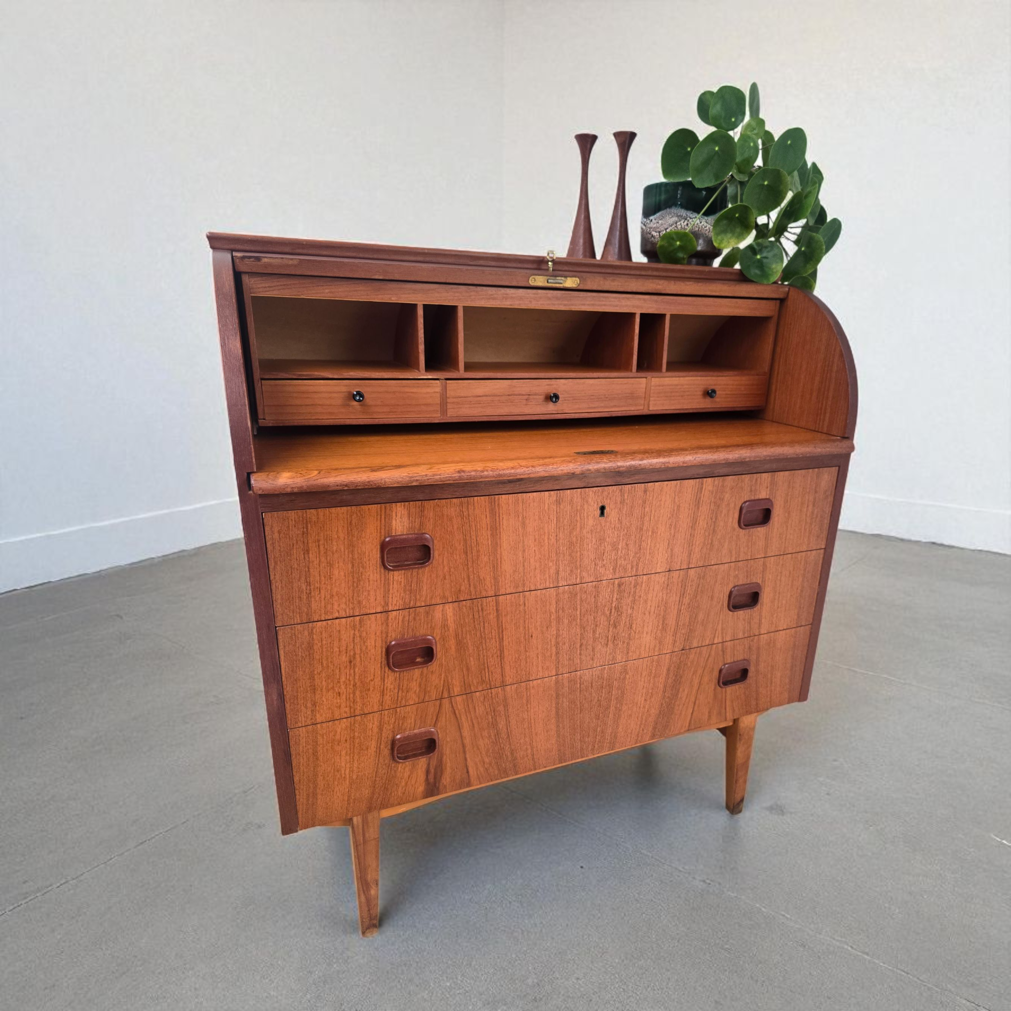 Mid-Century Scandinavian Teak Rolltop Bureau Desk by Egon Ostergaard