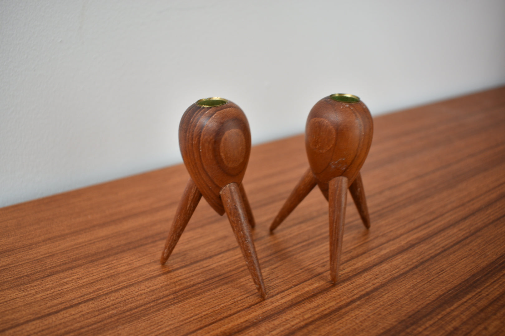 Rare Scandinavian Sputnik Teak Candle Holders