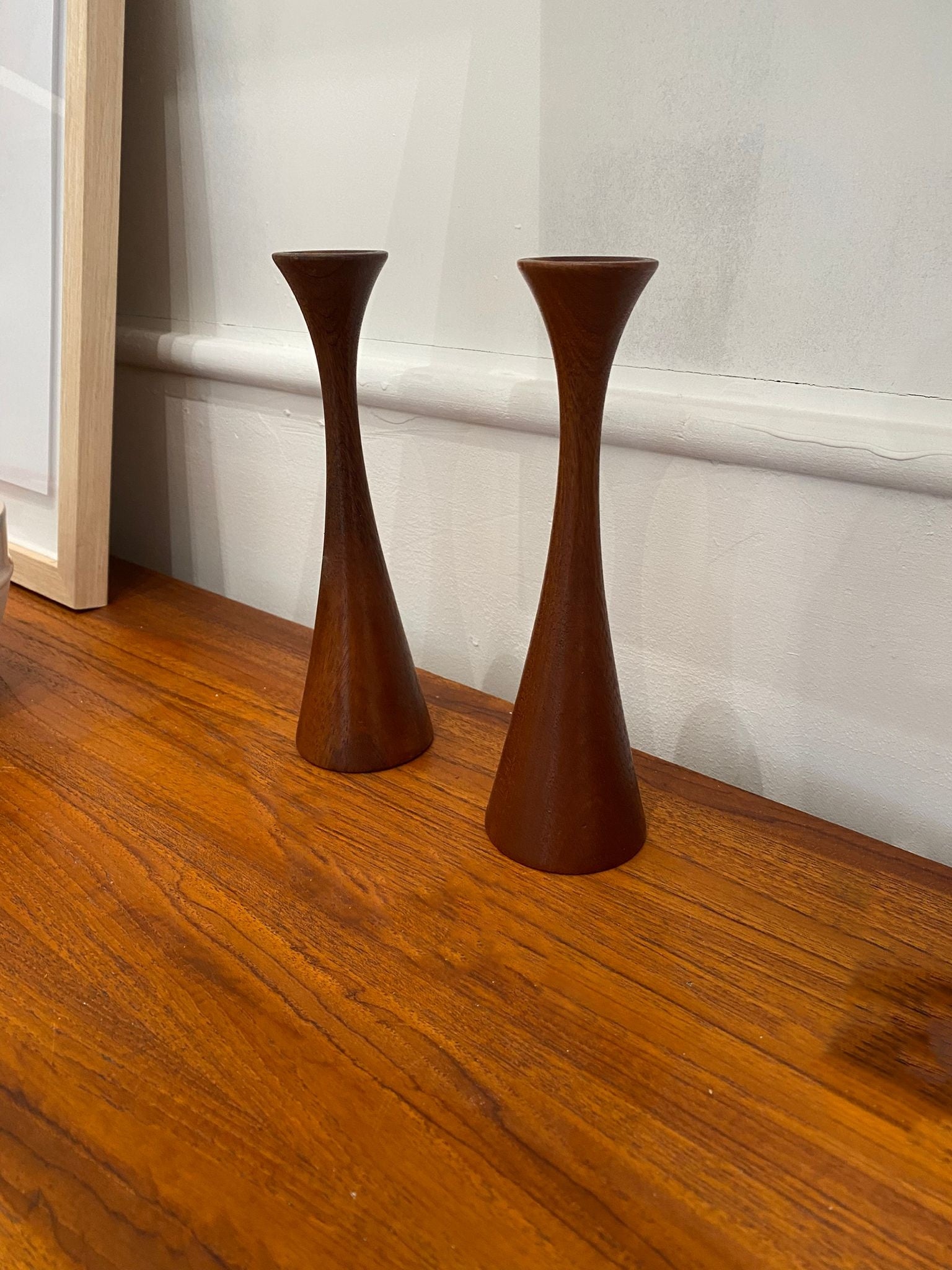 Danish Turned Teak Candle Holders