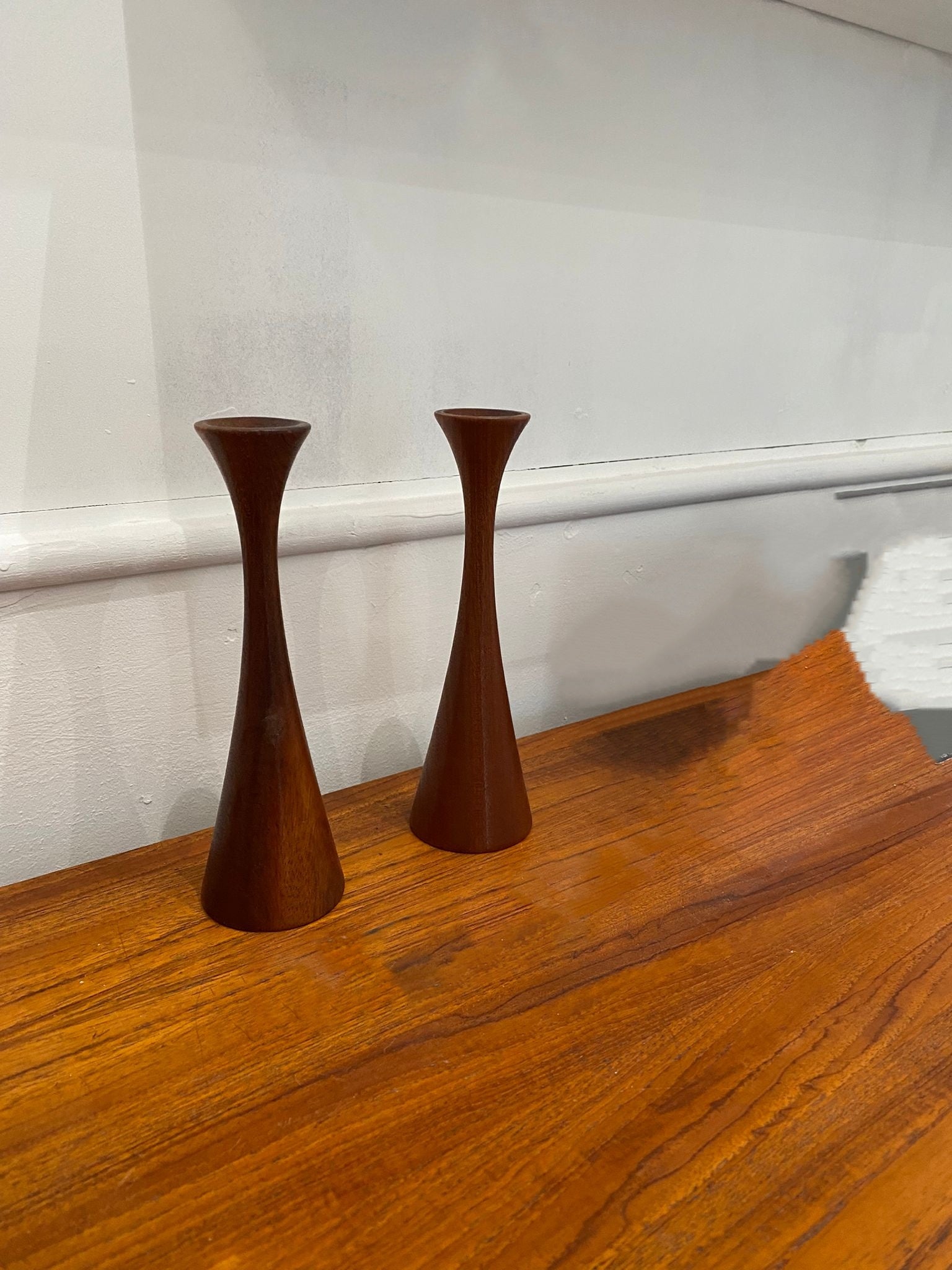 Danish Turned Teak Candle Holders