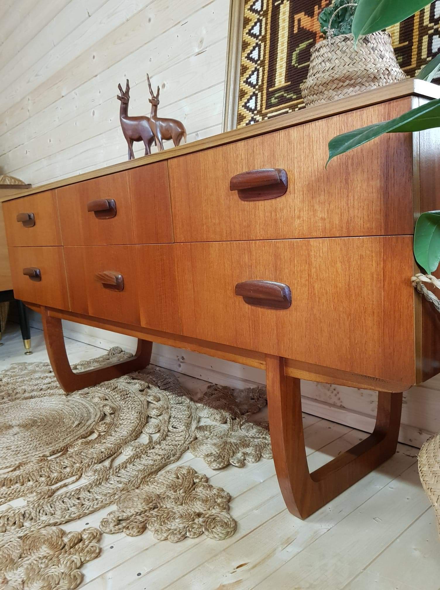 Teak & Afromosia Sleigh Legs Sideboard